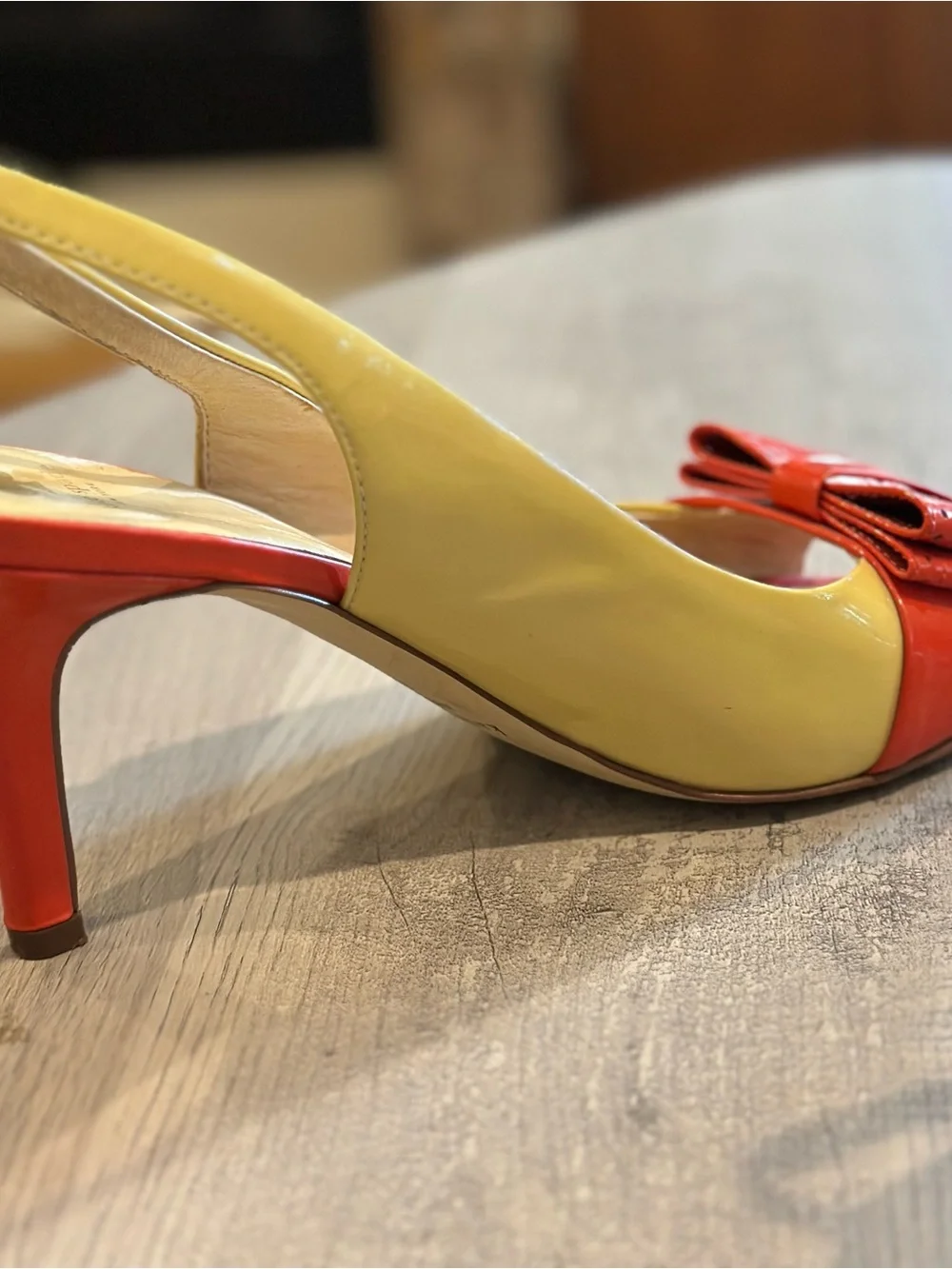Kate Spade NY Patent Leather Slingback Bow Heels Coral Cream Size 10M